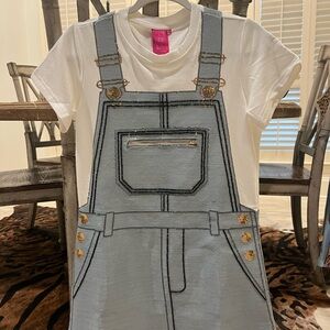 QUEEN OF SPARKLES -XS- White and denim blue Overall Dress